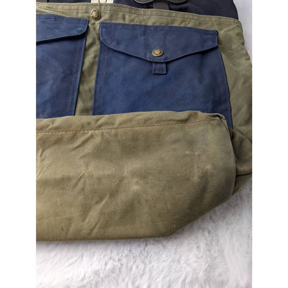 Filson Vintage Two Tone Tote Bag Canvas Green Navy w Pockets **Distressed Stains - Picture 10 of 16